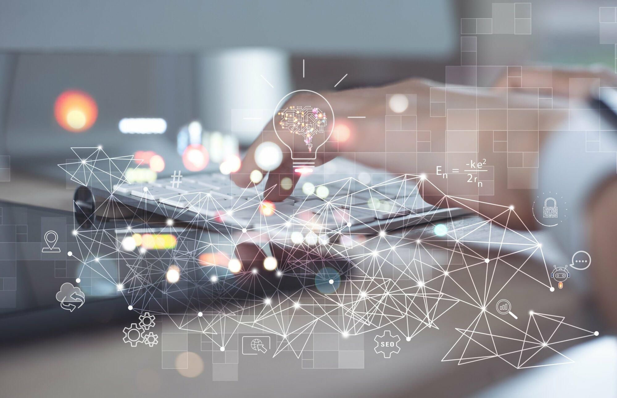 Ai, Artificial Intelligence, IoT Internet of Things, machine learning, big data, digital software development concept. Woman using digital tablet and laptop computer with Ai technology icons interface